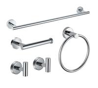 5-Piece Bathroom Hardware Set, Chrome SUS304 Stainless Steel Bathroom Accessories Kit, Includes 24" Towel Bar, Toilet Paper Holder, Towel Ring & 2 Robe Hooks, Wall Mounted, Rustproof Modern Design