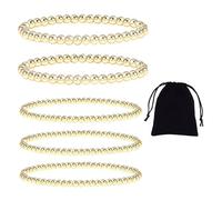 5-Piece Beaded Bracelet Set, Gold & Stretch, Women's Fashionable Simple Bracelets, Includes 1 Jewelry Bag