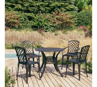 vidaXL Biatro Set 5 Piece Cast Aluminium Black Table Chairs Balcony Garden