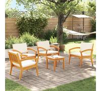 5 Piece Bistro Set with Cushions Solid Wood Acacia Berkfield Home Cream One Size