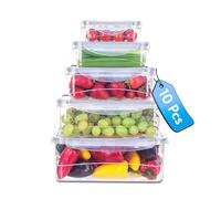5-Piece BPA-Free Plastic Food Storage Containers with Steam Vent Lid - Microwave & Dishwasher Safe, Freezer Safe, Stackable, Leak-Proof Snap Lock Lids - For Soups, Fruit & Meal Prep (10 Pieces Total)