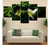 5 Piece Canvas Wall Art Animals Hummingbirds Feeding Their Young Landscape HD Painting For Living Room Home Office Modern Wall Decor Framed Canvas Print Artwork Posters For Room Aesthetic