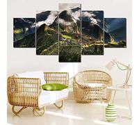 5 Piece Canvas Wall Art Beautiful Machu Picchu Peru Mountains Nature Landscape HD Painting For Living Room Home Office Modern Wall Decor Framed Canvas Print Artwork Posters For Room Aesthetic