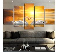 5 Piece Canvas Wall Art Couple Swans For Living Room Canvas Prints 5 Pieces Wall Pictures Wall Art For Office Hotel Bedroom Pictures For Living Room Art Prints, 100 X 50 Cm -8D7M+Z5Y6-