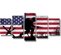 5 Piece Canvas Wall Art Modern 5 Pieces American Flag Soldier Canvas Home Deco Art Wall Print Modular Picture,Children'S Room Printed Wall Canvas Deco/With Frame 150 X 80 Cm-9498132935