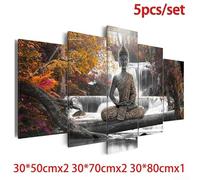 5-Piece Canvas Wall Art Set - Modern Buddhist Zen Landscape Paintings for Home & Office Decor, Brown Tone, Unframed (30x50cm x2, 30x70cm x2, 30x80cm x1)