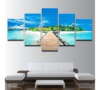 5 Piece Canvas Wall Art Tropical Beach Summer Island Nature HD Painting For Living Room Home Office Modern Wall Decor Framed Canvas Print Artwork Posters For Room Aesthetic
