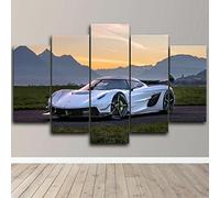 5 Piece Canvas Wall Art White Supercar Super Car Racing HD Painting For Living Room Home Office Modern Wall Decor Framed Canvas Print Artwork Posters For Room Aesthetic