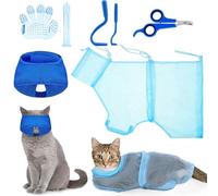 5-Piece Cat Bath Bag Set Cat Grooming Bag Adjustable Pet Shower Mesh Bag Cat Muzzle Anti-Bite Anti-Scratch Nail Clipper Tick Removal Tool Massage Brush for Bath Cleaning