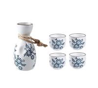 5 Piece Ceramic Sake Set, Japanese Sake Set, Chinese Vintage Sake Cup, Small Wine Glasses, Blue Wave Textured Ceramic Cups, Quaint Wine Glasses for Cold
