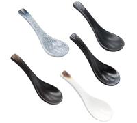 5 Piece Ceramic Spoon Set, Retro Chinese Ramen Soup Spoon, Ceramics Soup Spoons, Japanese Soup Spoons, Creative Ceramic Blue Soup Spoon Set, for Rice Wonton Dumplings Noodles