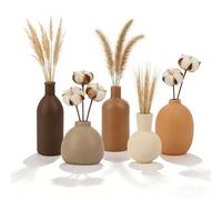 5-Piece Ceramic Vase Set, Neutral Earth Tones - Modern Boho & Farmhouse Home Decoration for Living Room, Mantel, Entryway, Handmade Matte Finish, Waterproof for Faux & Dried Flowers