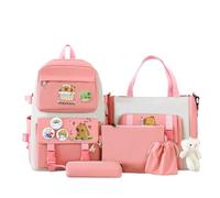 5-Piece Children's School Backpack Set with Little Bear | Large Capacity capybara Backpack with Cute Bear, Multi-Layer School Bags Storage Bag Handbag Pen Case