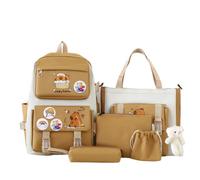 5-Piece Children's School Backpack Set with Little Bear | Large Capacity capybara Backpack with Cute Bear, Multi-Layer School Bags Storage Bag Handbag Pen Case