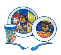 5-Piece Children's Tableware with Non-Slip Base Plate, Bowl, 260 ml Glass and Cutlery BPA Free Paw Patrol PUP Power