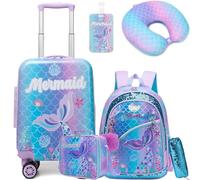 5-Piece Children's Trolley Set With Backpack, Neck Pillow, Lunch Bag, Pencil Case & Tag, Hard Shell Suitcase With Wheels for Girls