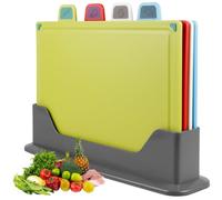 5-Piece Chopping Board Set, 33.5 cm x 23.5 cm, Colour-Coded Chopping Board, Plastic Chopping Boards with Stand, Safe BPA-Free, Kitchen Cutting Board for Fruit, Vegetables, Meat, Fish