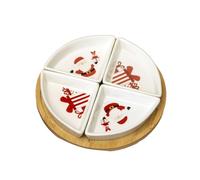 5-Piece Christmas Ceramic Snack Bowl Set with Bamboo Tray, 23 cm, Red and White Santa Design