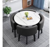 5-Piece Compact Round Dining Table Set for 4 Stylish Leather A19 35.4" x 35.4" t for Small Spaces Ideal for Kitchen & Office Reception Use