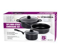 5 Piece Cookware Set with Lids & Bakelite Handle - Carbon Steel Non Stick Cooking Pan Saucepan Set Pot and Frying Pans | for Gas, Electric, Halogen and Solid Hotplates - Tempered Glass Lid, Black