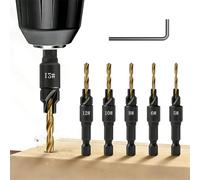 5 Piece Countersink Drill Bit Set for Woodworking, Sizes 5 6 8 10 12, 1/4 Inch Hex Shank with L Wrench, Quick Change Pilot Hole Bits for Wood Plastic and Composites