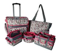 5-piece Craft/Sewing Storage Bundle in Hot Pink Floral | Includes Sewing Machine Trolley, Collapsible Caddy, Desk Tote, Hexagonal Storage Box, Shoulder Bag for Sewing/Craft Supplies