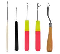 5 Piece Crochet Latch Hook Supplies - 4 Straight Plastic Hooks and 1 Wooden Bent Hook - Comfortable Hand Grip on All 5 Hooks - Different Sizes for Multiple Projects