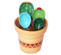 5-piece Cute Measuring Spoons & Cute Measuring Cups Set, Cactus Ceramic Baking Tool with Wave-Patterned Storage Cup, Brown Ceramic Spoons Flower