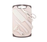 5-Piece Cutting Board Set With Knives Non Slip Surface Dishwasher Safe Beige
