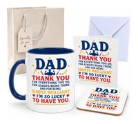 5 Piece dad Gifts from Daughter dad Birthday Gifts Mug & Coaster Set | Ceramic mug and wooden coaster with card, gift bag and envelope; a thoughtful birthday present for Dad and special occasions