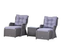 5-Piece Deluxe Garden Rattan Furniture Sofa Chair & Stool Table Set Patio Wicker Weave Furniture Set Aluminium Frame Fully-assembly - Grey