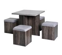 5-Piece Dining Set Garden Patio Wooden Set 4 Storage Stools Footrest Ottoman with Cushions + 1 Table Space Saving Design Indoor Outdoor