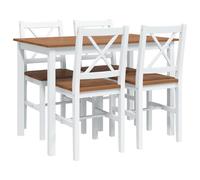 5-Piece Dining Set Solid Wood Brown and White with Lacquered Table 108 x 65 x 73 cm and 4 Chairs, Scandinavian Modern Design for Dining Room and Kitchen, Space-Saving and Rustic