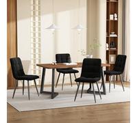 5-Piece Dining Set with 4 Chairs Modern Kitchen Table Black Metal Legs Walnut MDF Top Wood Grain Design Velvet Upholstery Perfect for Dining Room and Kitchen Decor