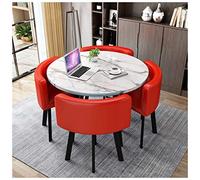 5 Piece Dining Table Set for Balcony & Kitchen 80/90cm Simple Wooden Round Table with Metal Legs & 4 Black Leather Chairs Ideal for Office & Leisure Use