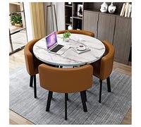 5 Piece Dining Table Set for Balcony & Kitchen 80cm/90cm Round Wooden Table with Metal Legs & 4 Black Leather Chairs Simple Office Reception Leisure Furniture