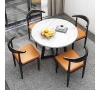 5-Piece Dining Table Set with 80cm Round Table & 4 Faux Leather Kitchen Chairs - Space-Saving Small Dining Room Furniture for Modern Home Compact Conference Table Set