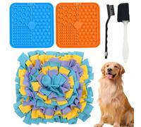 5-Piece Dog Feeding Set - 35 X 35 CM Dog Snuffle Mat for Puppies With a Scraper and Brush & 2 Lick Mats 20×20CM, Puzzle Toys, Slow Feeder Mat with Non-Slip Base to Reduce Anxiety (Lake Blue)