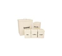 5-Piece Enamel-Coated Metal Bread Bin & Canister Set - Sugar, Coffee, Tea, Biscuits & Bread Storage