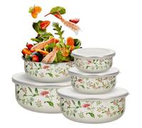 5 Piece Enamel Fruit Salad Bowls with Lids, Vintage Stackable Set | Enamel-coated Carbon Steel, Reinforced Thick Base, 250ml to 1000ml Capacity, Portable for Camping