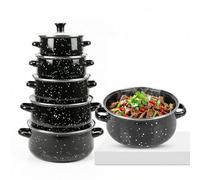 5-Piece Enamel Stock Pot Set, Black Kitchen Cookware with Glass Lid, 16/18/20/22/24cm (1.1L-4L), Induction Compatible, Even Heating Saucepan Set for Gas, Ceramic, Electric & Halogen Hobs