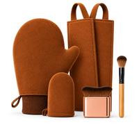 5-Piece Fake Tan Applicator Set - Self Tanning Mitt with Back Applicator, Body Brush & Face Brush - Even Tan, No Orange Hands - Washable, Reusable