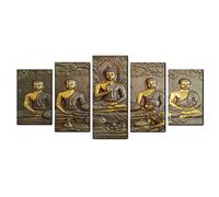 5 Piece Five Buddhas Bronze Buddha Statue Zen Buddha Canvas Art Poster And Wall Art Picture Print Modern Family Bedroom Decor Posters 40"(W) x20"(H)