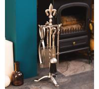 5 Piece Fleur De Lys Fire Companion Set Pewter Fireplace Tools By Home Discount