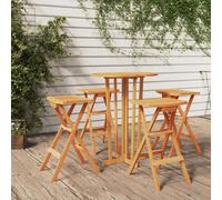 vidaXL 5 Piece Folding Bar Set Solid Wood Teak, Brown