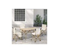 5-Piece Folding Camping Table & Chairs Set with Carry Bag-Aluminium Roll-up Tabletop & Foldable Chairs with Side Pocket for Outdoor,Camping,Party,Picn Living and Home Beige One Size