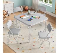 5-Piece Folding Table & Chair Set - Upholstered Square Card Table with Soft PU Cushions Metal Multi-Use Activity Furniture for Daycare Classroom Parties & Events