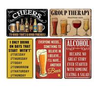 5 Piece Funny Bar Signs Set, Vintage Metal Tin Wall Decor for Home Bar, Man Cave, Garage, Basement, Pub, Retro Metal Signs for Wall, Gifts for Men & Women, 8x12 Inch
