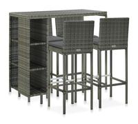 (grey) vidaXL Garden Bar Set 5 Piece with Cushions Poly Rattan Table&Chair Black/Grey