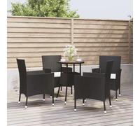 5 Piece Garden Bistro Set with Cushions Black Poly Rattan Berkfield Home Black One Size